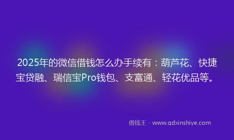 2025年的微信借钱怎么办手续有：葫芦花、快捷宝贷融、瑞信宝Pro钱包、支富通、轻花优品等。