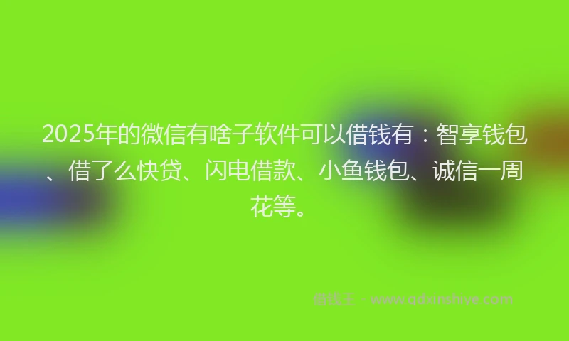 2025年的微信有啥子软件可以借钱有：智享钱包、借了么快贷、闪电借款、小鱼钱包、诚信一周花等。