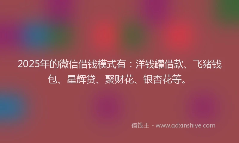 2025年的微信借钱模式有：洋钱罐借款、飞猪钱包、星辉贷、聚财花、银杏花等。