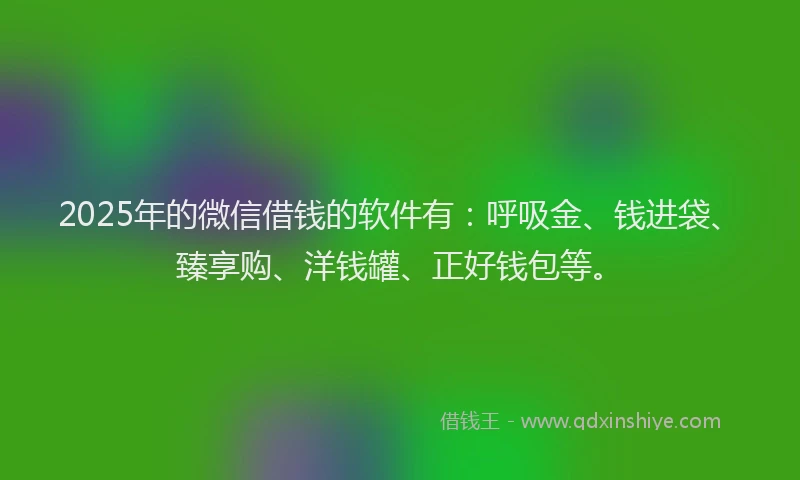 2025年的微信借钱的软件有：呼吸金、钱进袋、臻享购、洋钱罐、正好钱包等。