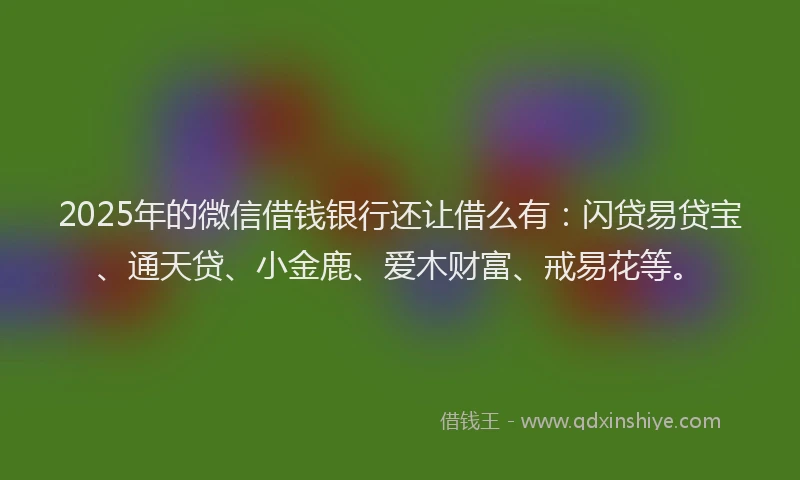 2025年的微信借钱银行还让借么有：闪贷易贷宝、通天贷、小金鹿、爱木财富、戒易花等。