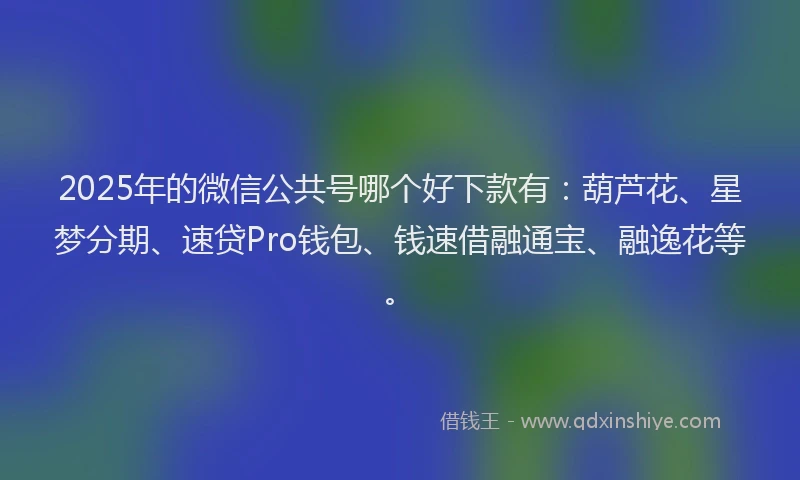 2025年的微信公共号哪个好下款有：葫芦花、星梦分期、速贷Pro钱包、钱速借融通宝、融逸花等。