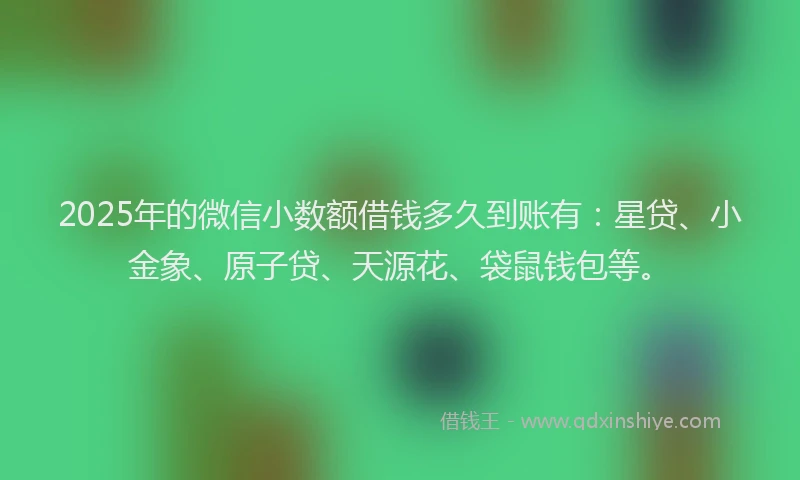 2025年的微信小数额借钱多久到账有：星贷、小金象、原子贷、天源花、袋鼠钱包等。
