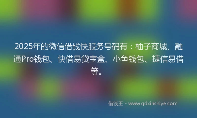 2025年的微信借钱快服务号码有：柚子商城、融通Pro钱包、快借易贷宝盒、小鱼钱包、捷信易借等。