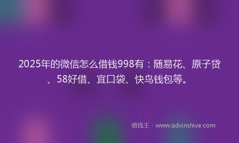 2025年的微信怎么借钱998有：随易花、原子贷、58好借、宜口袋、快鸟钱包等。