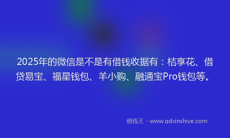 2025年的微信是不是有借钱收据有：桔享花、借贷易宝、福星钱包、羊小购、融通宝Pro钱包等。