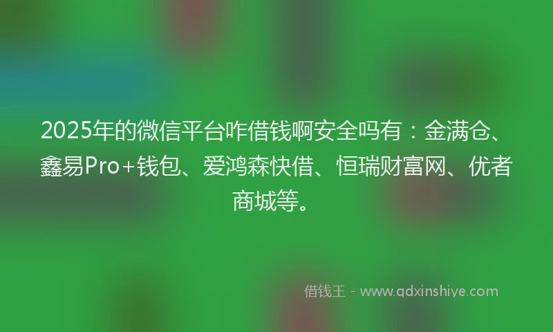 2025年的微信平台咋借钱啊安全吗有：金满仓、鑫易Pro+钱包、爱鸿森快借、恒瑞财富网、优者商城等。