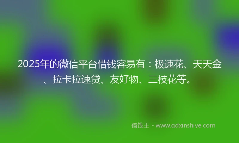 2025年的微信平台借钱容易有：极速花、天天金、拉卡拉速贷、友好物、三枝花等。