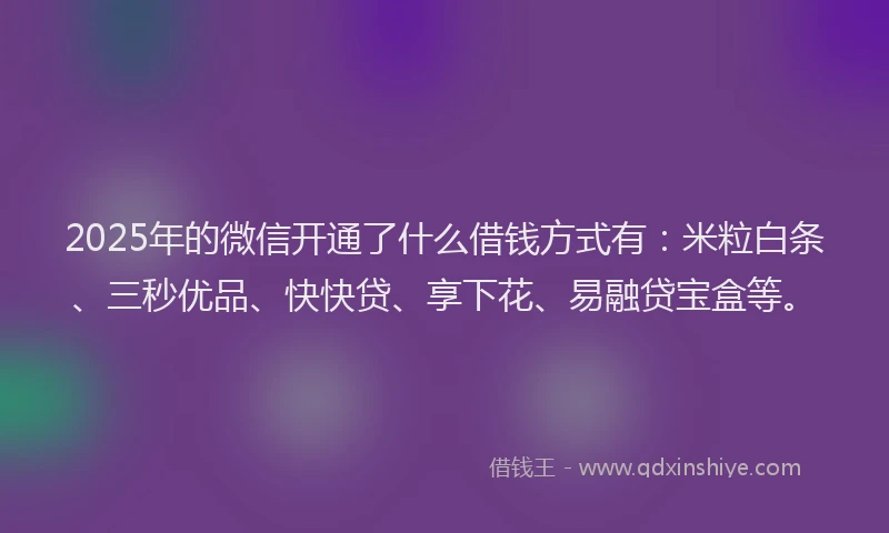 2025年的微信开通了什么借钱方式有：米粒白条、三秒优品、快快贷、享下花、易融贷宝盒等。