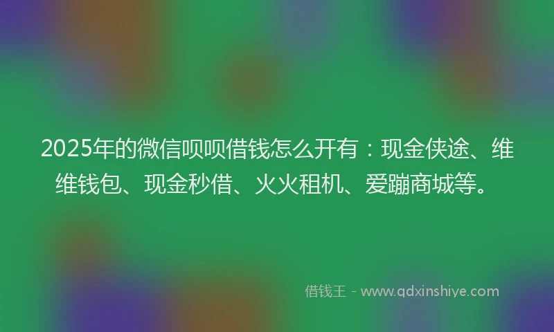 2025年的微信呗呗借钱怎么开有：现金侠途、维维钱包、现金秒借、火火租机、爱蹦商城等。