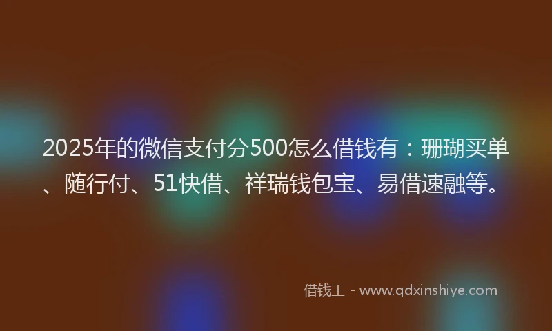 2025年的微信支付分500怎么借钱有：珊瑚买单、随行付、51快借、祥瑞钱包宝、易借速融等。