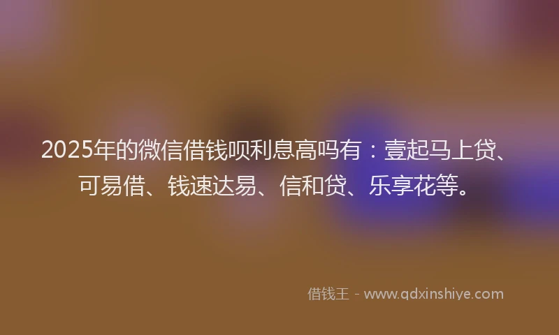 2025年的微信借钱呗利息高吗有：壹起马上贷、可易借、钱速达易、信和贷、乐享花等。