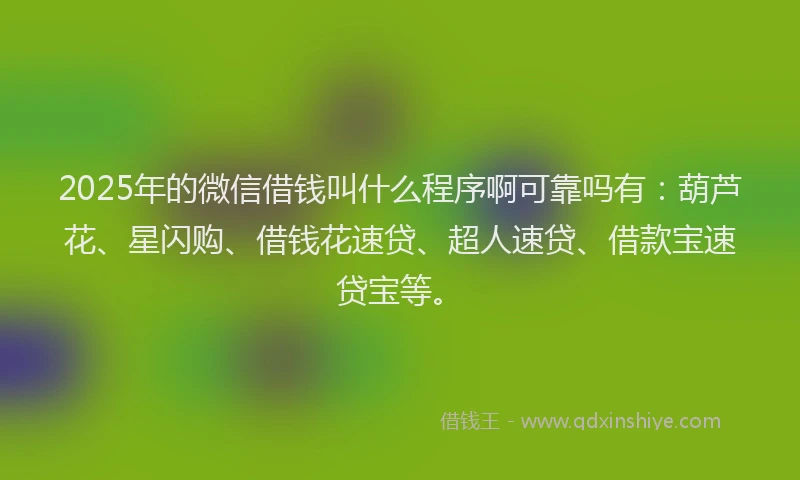 2025年的微信借钱叫什么程序啊可靠吗有：葫芦花、星闪购、借钱花速贷、超人速贷、借款宝速贷宝等。