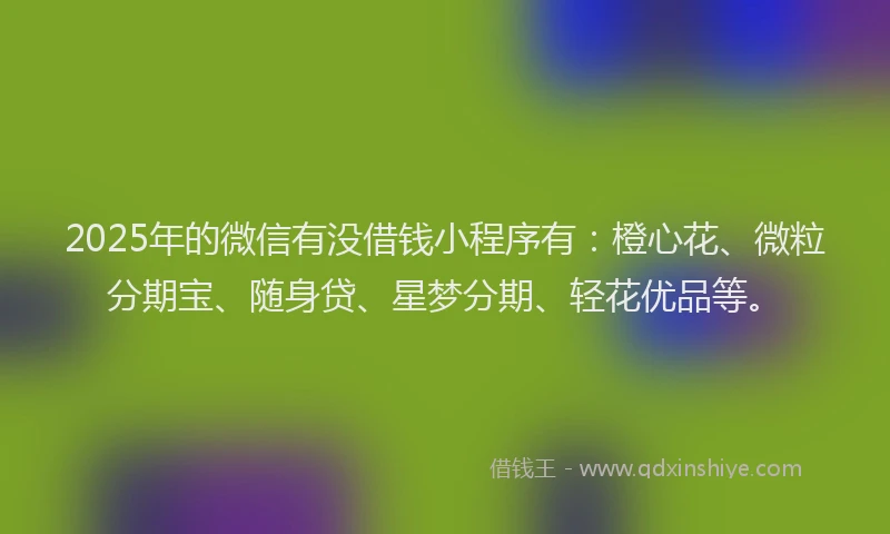 2025年的微信有没借钱小程序有：橙心花、微粒分期宝、随身贷、星梦分期、轻花优品等。