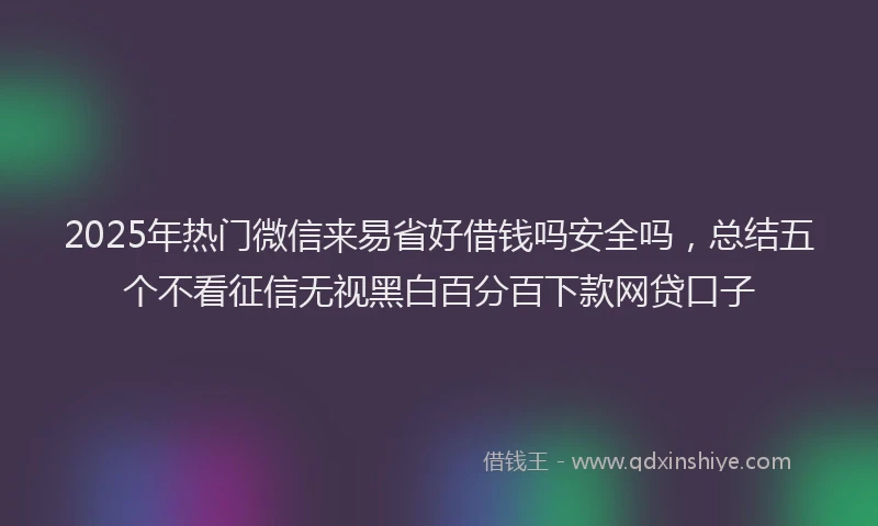 2025年热门微信来易省好借钱吗安全吗，总结五个不看征信无视黑白百分百下款网贷口子