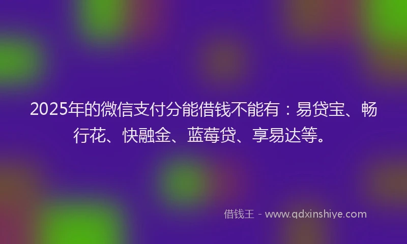 2025年的微信支付分能借钱不能有：易贷宝、畅行花、快融金、蓝莓贷、享易达等。