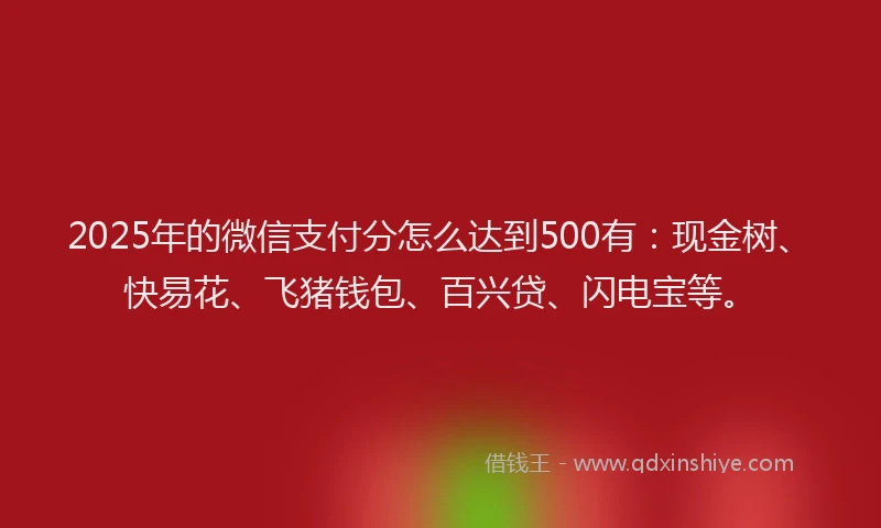 2025年的微信支付分怎么达到500有：现金树、快易花、飞猪钱包、百兴贷、闪电宝等。