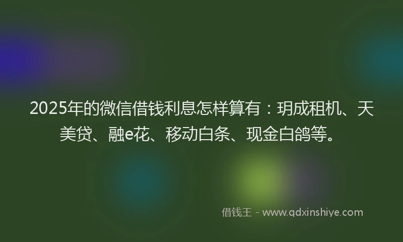 2025年的微信借钱利息怎样算有：玥成租机、天美贷、融e花、移动白条、现金白鸽等。