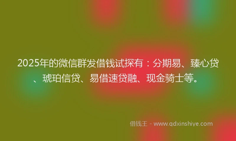 2025年的微信群发借钱试探有：分期易、臻心贷、琥珀信贷、易借速贷融、现金骑士等。