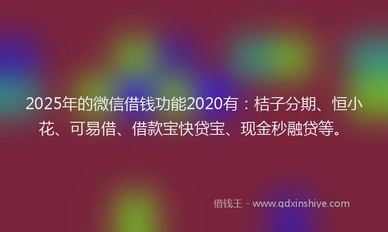 2025年的微信借钱功能2020有：桔子分期、恒小花、可易借、借款宝快贷宝、现金秒融贷等。