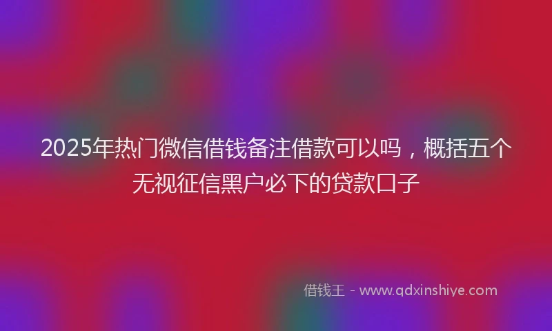 2025年热门微信借钱备注借款可以吗，概括五个无视征信黑户必下的贷款口子