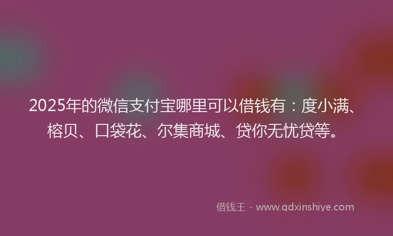 2025年的微信支付宝哪里可以借钱有：度小满、榕贝、口袋花、尔集商城、贷你无忧贷等。