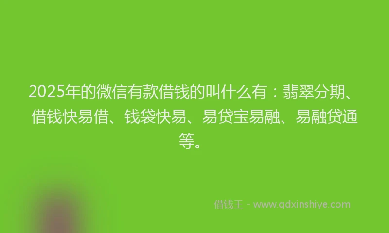 2025年的微信有款借钱的叫什么有：翡翠分期、借钱快易借、钱袋快易、易贷宝易融、易融贷通等。