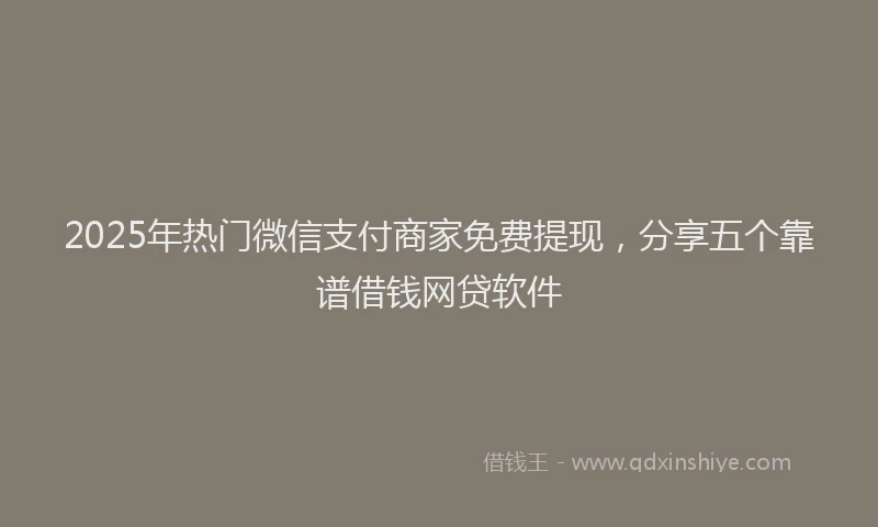 2025年热门微信支付商家免费提现，分享五个靠谱借钱网贷软件