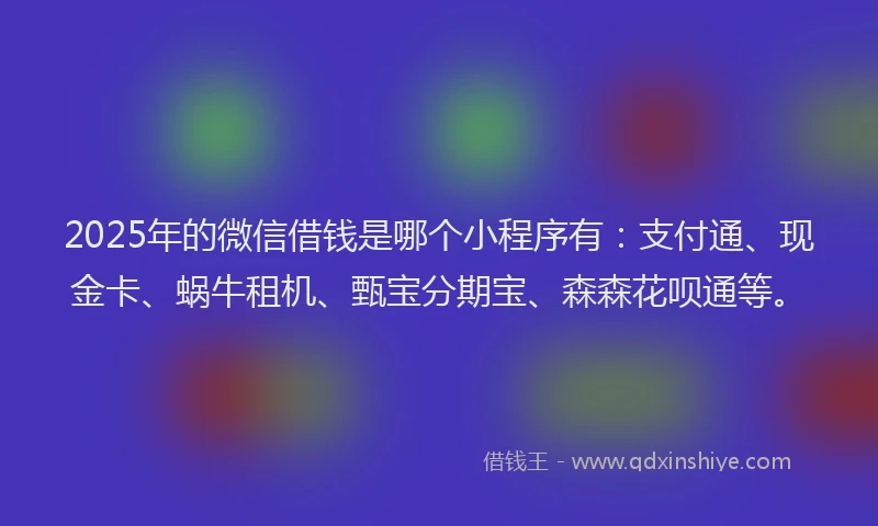 2025年的微信借钱是哪个小程序有：支付通、现金卡、蜗牛租机、甄宝分期宝、森森花呗通等。