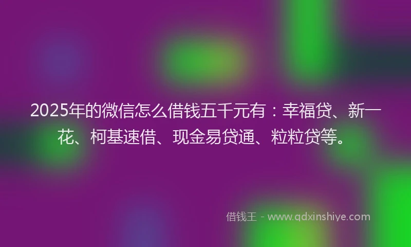 2025年的微信怎么借钱五千元有：幸福贷、新一花、柯基速借、现金易贷通、粒粒贷等。