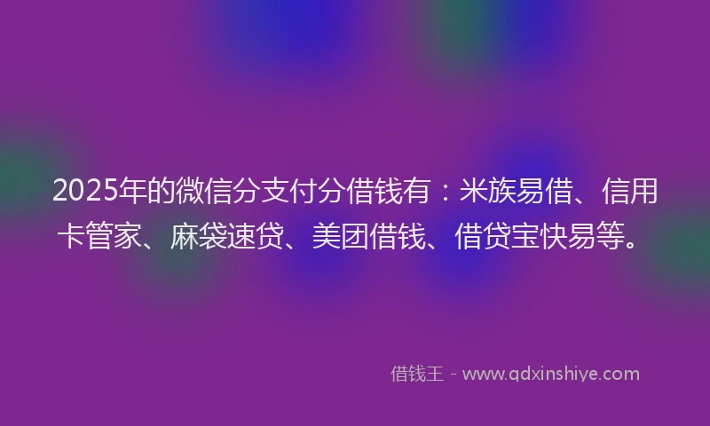 2025年的微信分支付分借钱有：米族易借、信用卡管家、麻袋速贷、美团借钱、借贷宝快易等。