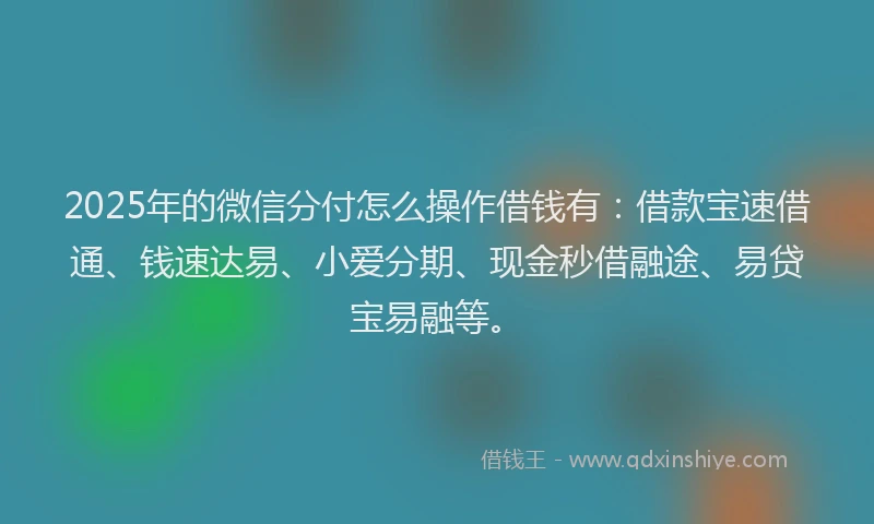 2025年的微信分付怎么操作借钱有：借款宝速借通、钱速达易、小爱分期、现金秒借融途、易贷宝易融等。