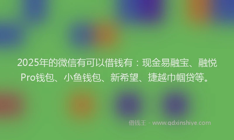 2025年的微信有可以借钱有：现金易融宝、融悦Pro钱包、小鱼钱包、新希望、捷越巾帼贷等。