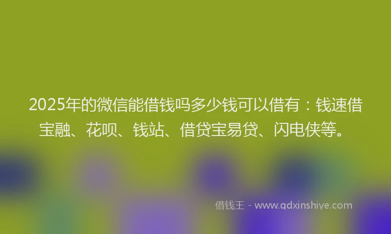 2025年的微信能借钱吗多少钱可以借有：钱速借宝融、花呗、钱站、借贷宝易贷、闪电侠等。