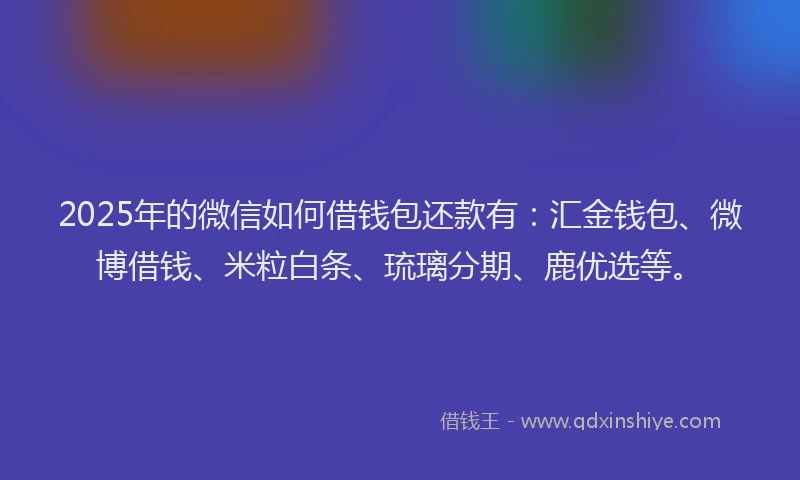 2025年的微信如何借钱包还款有：汇金钱包、微博借钱、米粒白条、琉璃分期、鹿优选等。