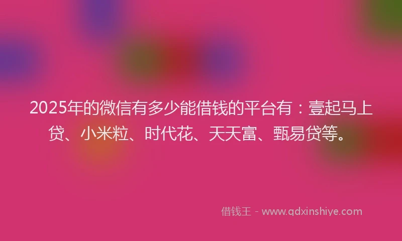 2025年的微信有多少能借钱的平台有：壹起马上贷、小米粒、时代花、天天富、甄易贷等。