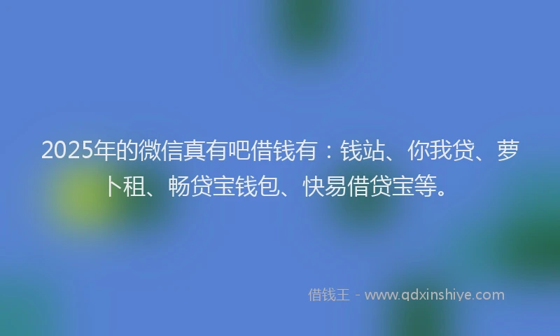 2025年的微信真有吧借钱有：钱站、你我贷、萝卜租、畅贷宝钱包、快易借贷宝等。
