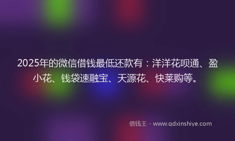 2025年的微信借钱最低还款有：洋洋花呗通、盈小花、钱袋速融宝、天源花、快莱购等。