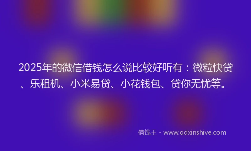 2025年的微信借钱怎么说比较好听有：微粒快贷、乐租机、小米易贷、小花钱包、贷你无忧等。