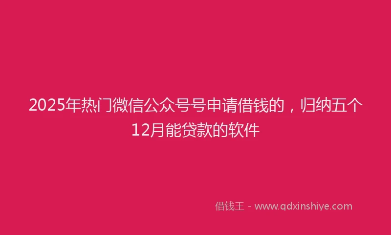 2025年热门微信公众号号申请借钱的，归纳五个12月能贷款的软件