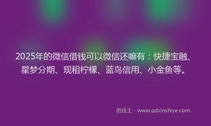 2025年的微信借钱可以微信还嘛有：快捷宝融、星梦分期、现租柠檬、蓝鸟信用、小金鱼等。