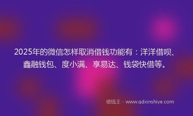 2025年的微信怎样取消借钱功能有：洋洋借呗、鑫融钱包、度小满、享易达、钱袋快借等。
