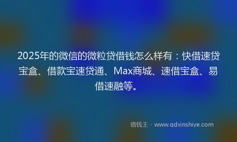 2025年的微信的微粒贷借钱怎么样有：快借速贷宝盒、借款宝速贷通、Max商城、速借宝盒、易借速融等。