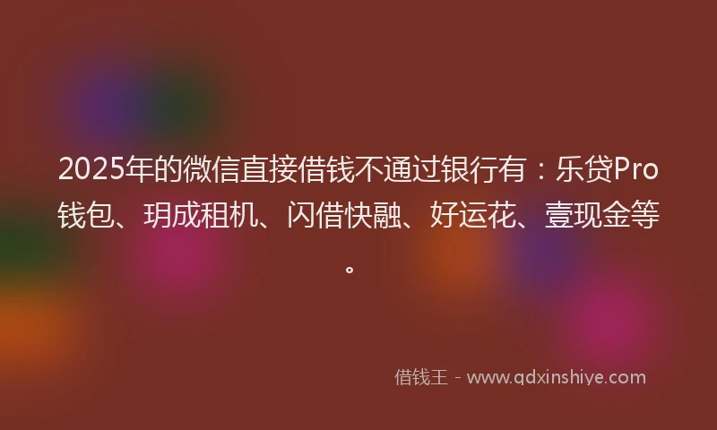 2025年的微信直接借钱不通过银行有：乐贷Pro钱包、玥成租机、闪借快融、好运花、壹现金等。