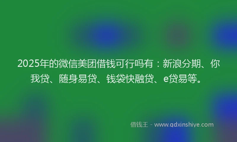 2025年的微信美团借钱可行吗有：新浪分期、你我贷、随身易贷、钱袋快融贷、e贷易等。