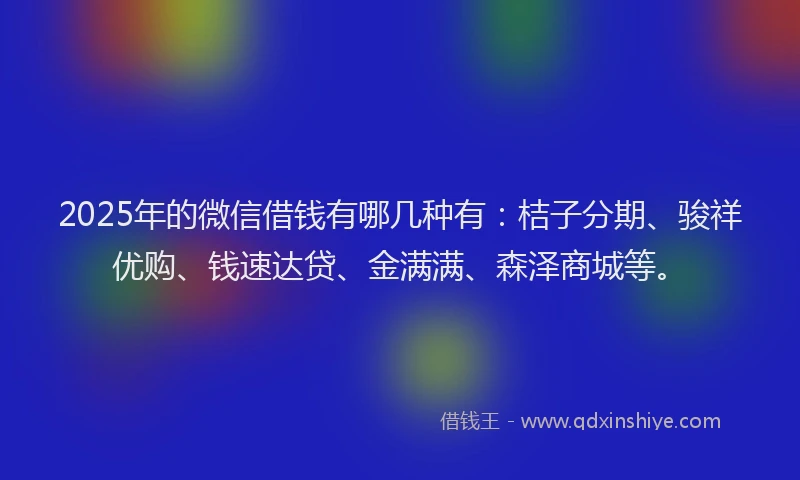 2025年的微信借钱有哪几种有：桔子分期、骏祥优购、钱速达贷、金满满、森泽商城等。