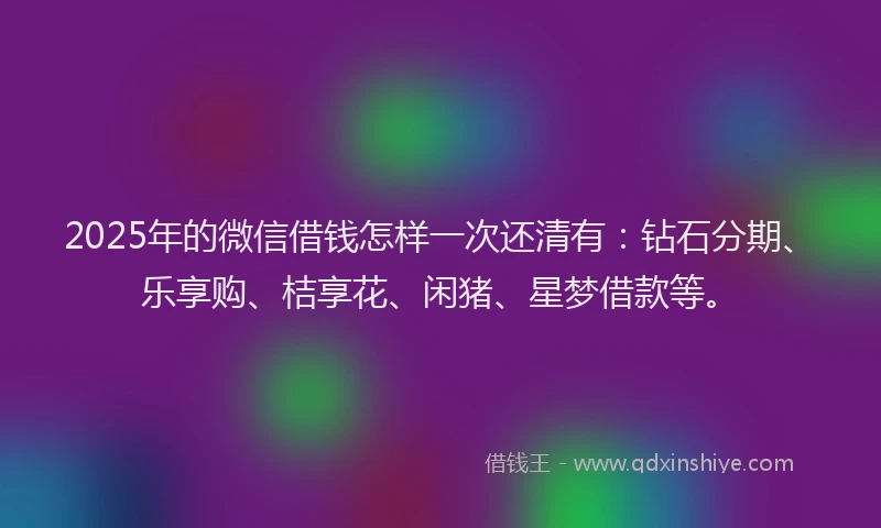 2025年的微信借钱怎样一次还清有：钻石分期、乐享购、桔享花、闲猪、星梦借款等。