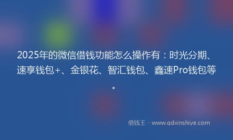 2025年的微信借钱功能怎么操作有：时光分期、速享钱包+、金银花、智汇钱包、鑫速Pro钱包等。