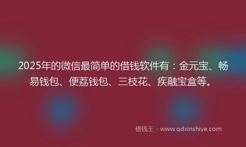 2025年的微信最简单的借钱软件有：金元宝、畅易钱包、便荔钱包、三枝花、疾融宝盒等。