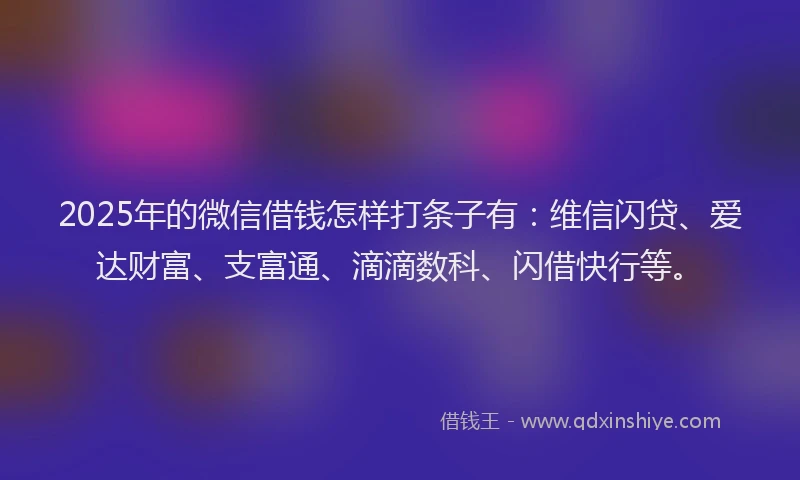 2025年的微信借钱怎样打条子有：维信闪贷、爱达财富、支富通、滴滴数科、闪借快行等。